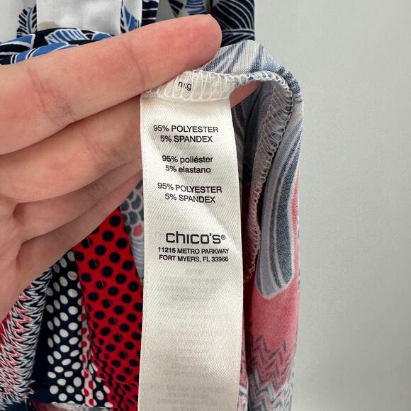 Chico's White Floral 3/4 Sleeve Marigold Cutouts Split-Neck Tunic Top Size Small - Picture 7 of 14